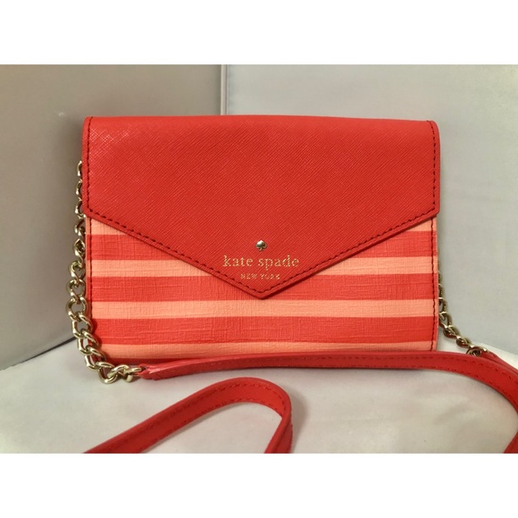 Kate Spade Pink Striped Crossbody Purse with Gold Chain Accents - Picture 2 of 8